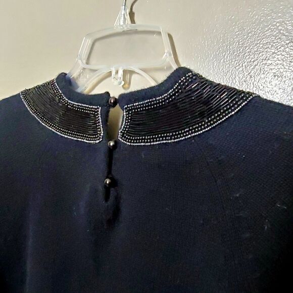 White Wheeler & Martha Sweater Size Medium Black Lambswool Angora Embellished - Picture 8 of 12